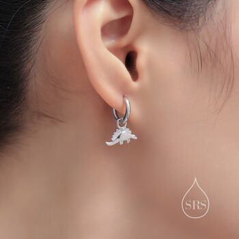 Sterling Silver Mismatched Dinosaur Dangle Hoop Earrings, 2 of 10