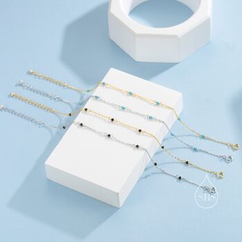 Sterling Silver 2mm Turquoise Beaded Satellite Chain Bracelet, 8 of 12
