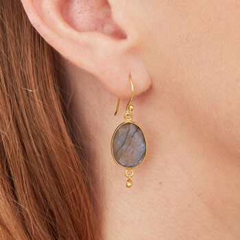 Labradorite Drop 18 K Gold And Silver Earrings, 2 of 5