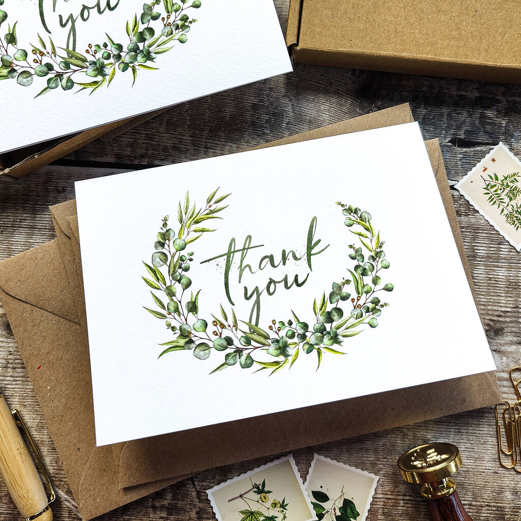 8x Eucalyptus Thank You Cards By Paper Willow