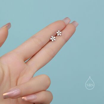 Sterling Silver Tiny Little Forget Me Not Flower Screw Back Earrings, 7 of 12