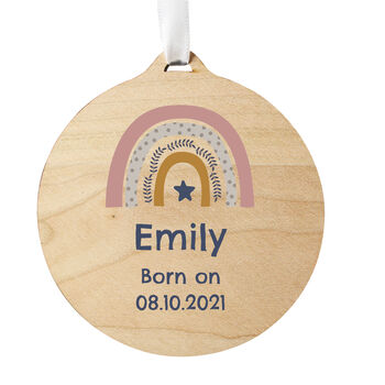Personalised Pink Rainbow Round Wooden Decoration, 2 of 4