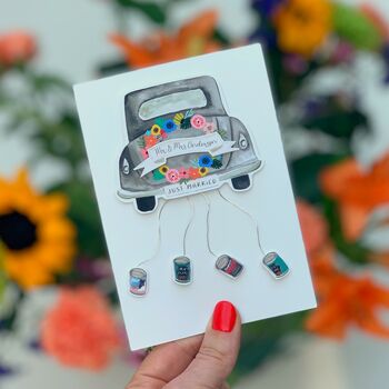 Luxury Wedding Card With Wedding Car And Cans, 6 of 6