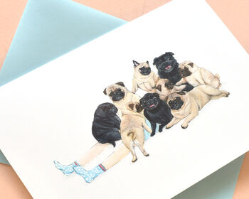Pug Pile Funny Illustrated Greetings Card, 5 of 5