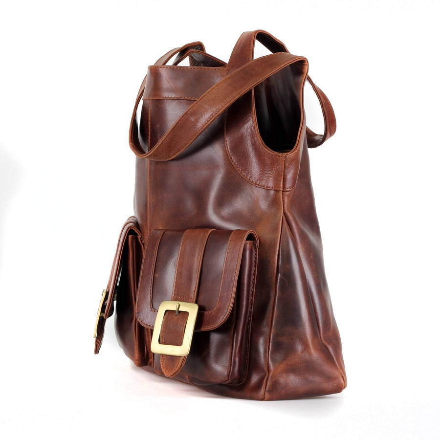 leather pocket tote