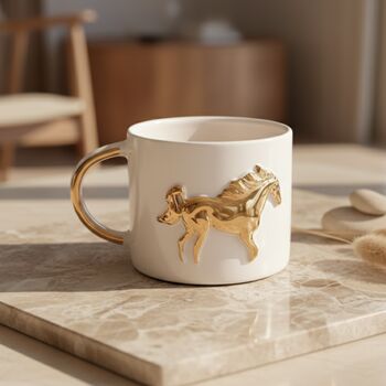 Handmade White Ceramic Mug With Gold Horse, 3 of 3