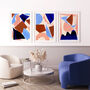 Blue And Pink Abstract Shapes Print Set Of Three, thumbnail 1 of 12