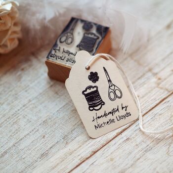 Handcrafted By Sewing Personalised Rubber Stamp, 2 of 4