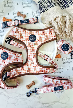 Vintage Bears Gingham Dog Harness With Optional Set, 9 of 9