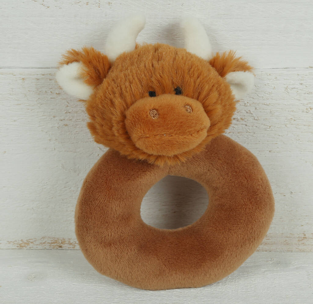 Scottish Highland Brown Cow Rattle, From Birth, Boxed, 1 of 6