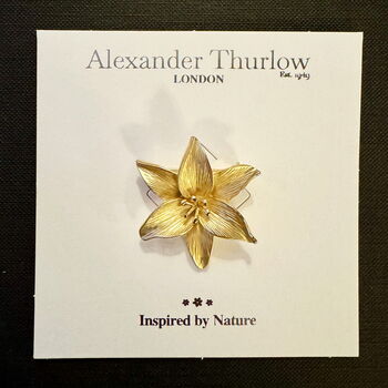 Lily Gold Flower Brooch, 14k Gold Plated, 3 of 4