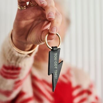 Personalised Lightning Strike Leather Keyring With Hot Stamped Message, 2 of 5