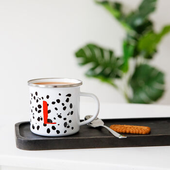 Personalised Dalmatian Spotty Print Initial Enamel Mug, 6 of 6