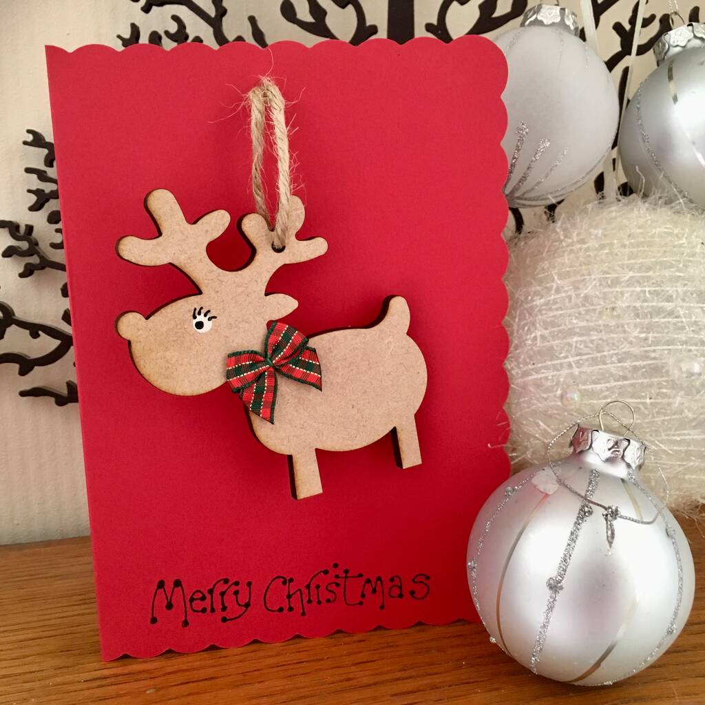 wooden reindeer decoration personalised christmas card by craft heaven ...