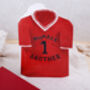 Football Number One Brother Birthday Card With Blue Or Red T Shirt Design, thumbnail 2 of 8