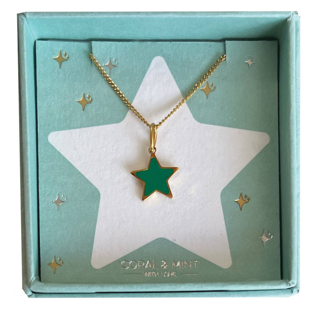 Christmas Edition Gold And Emerald Star Necklace, 1 of 2
