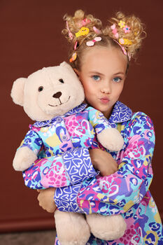 Audrey Girls Heart And Leopard Pyjama Set With Teddy Bear, 7 of 7