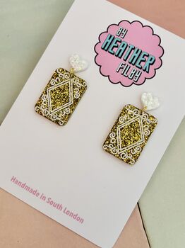 Custard Cream Biscuit Glitter Earrings / Foodie Gift / Cute Statement Jewellery / Tea Lover Accessories, 2 of 5