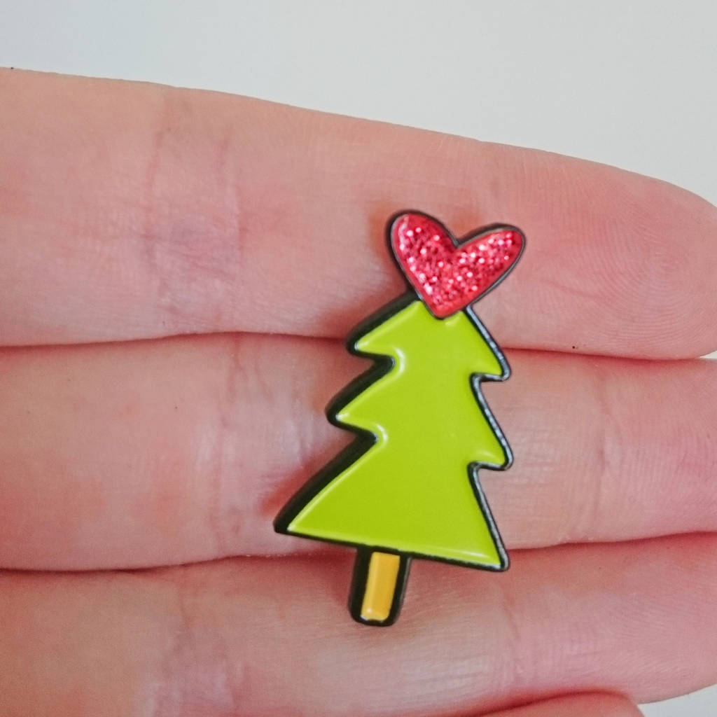 christmas tree enamel pin by angela chick | notonthehighstreet.com