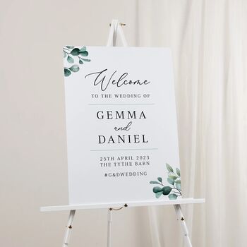 Blue Eucalyptus Personalised Wedding Welcome Sign, 2 of 4