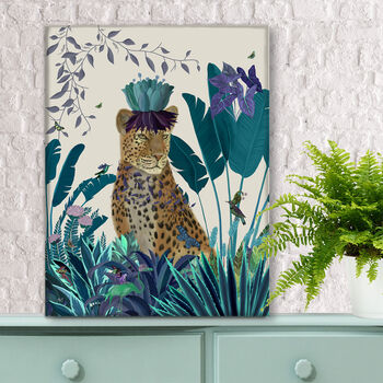 Tropical Leopard In Blue Art Print, Framed Or Unframed, 5 of 5