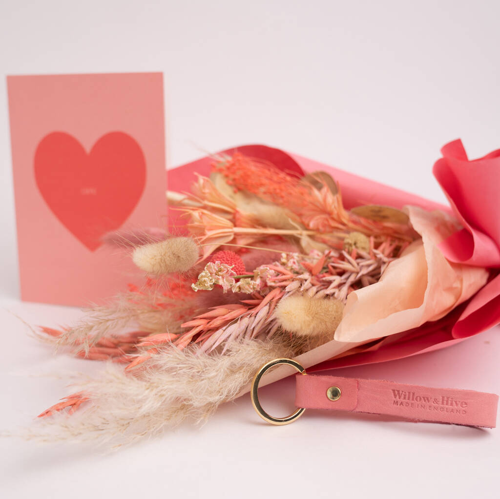 Dried Flower Bouquet And Leather Keyring Gift Set, 1 of 12