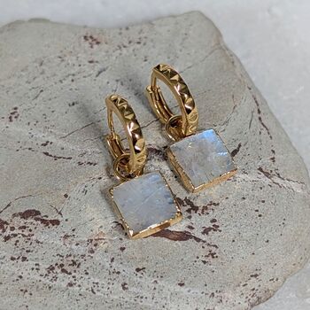 The Square Moonstone Earrings, Gold Plated, 3 of 7