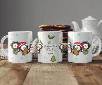 Personalised Whimsical Three Penguins Christmas Gift Mug, 2 of 2