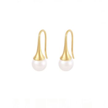 Gold Plated Tear Drop Imitation Pearl Earrings, 2 of 5