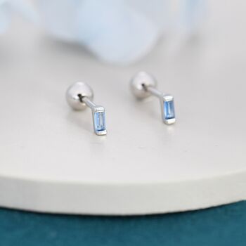 Extra Tiny Aquamarine Blue Baguette Cz Screw Back Earrings, 2 of 11