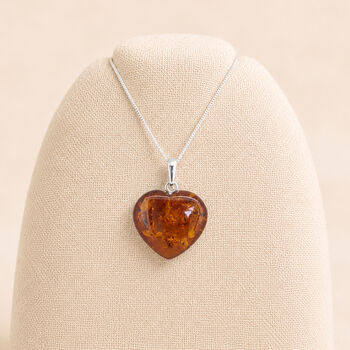 Personalised Sterling Silver Baltic Amber Heart Pendant Necklace, 5 of 11