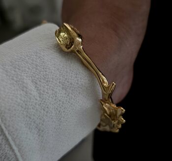 18 K Gold Silver Sculptural Cuff Bracelet Floral Waterproof Open Bangle, 3 of 13
