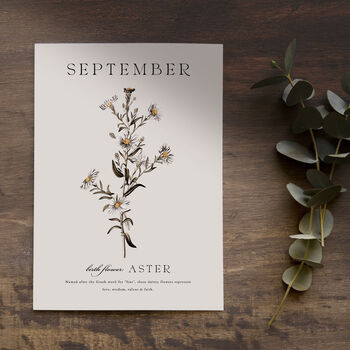 Birth Flower Wall Print 'Aster' For September, 11 of 12