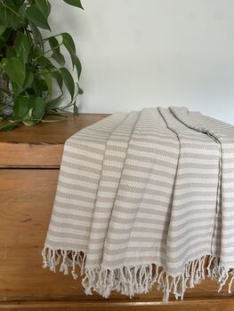 Cream Striped Design Cotton Bedspread, 5 of 8