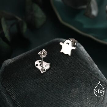 Mismatched Ghost Stud Earrings In Sterling Silver, 4 of 12