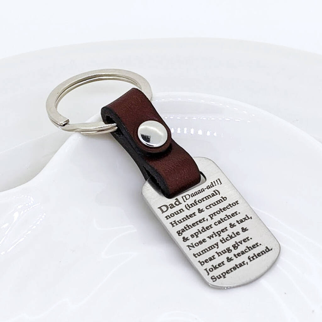 Dad Definition Leather And Steel Keyring By Hold upon Heart