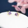 Trillion Cut Amethyst Purple Cz Stud Earrings, thumbnail 4 of 11