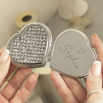 Personalised Diamante Heart Script Compact Mirror, 3 of 5