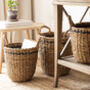 Round Seagrass Basket With Charcoal Stripe, thumbnail 3 of 6
