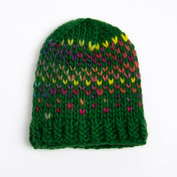 Ellie Easy Rainbow Forest Green Hat Knitting Kit, 5 of 5