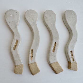 Handmade Oatmeal Wavy Pottery Serving Spoon, 4 of 7
