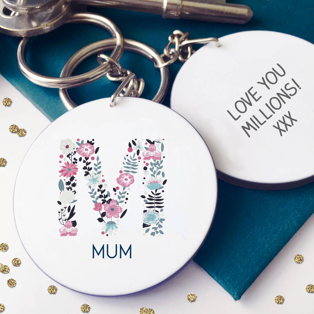 Image of Personalised Floral Initial Mum Keyring