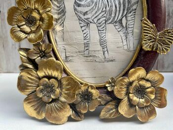 Gold Oval Floral Photo Frame With Butterfly Detail 15 X 10cm, 6 of 7