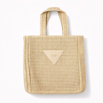 Personalised Triangle Straw And Faux Leather Tote Beach Bag, 2 of 2
