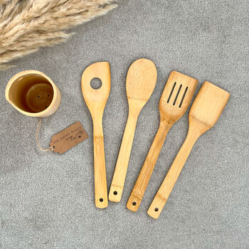 Bamboo Wood Kitchen Utensil Set With Holder, 6 of 8