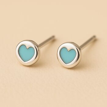 Sterling Silver Turquoise Heart Stud Earrings, 4 of 8