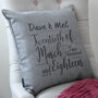 Personalised Couple's Special Date Piped Cushion, thumbnail 1 of 4