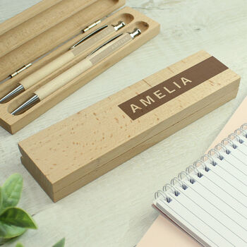 Personalised Wooden Pen And Pencil Set Gift, 4 of 4