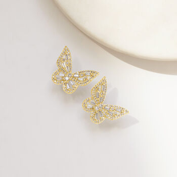 Butterfly Shape Crystal Stud Earrings In Gold Colour, 3 of 3