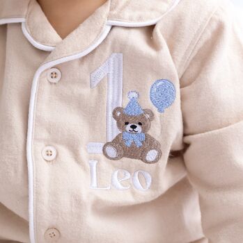 Personalised Bear Embroidered Birthday Pyjamas Choice Of Colours And Age One To Eight Available, 8 of 12